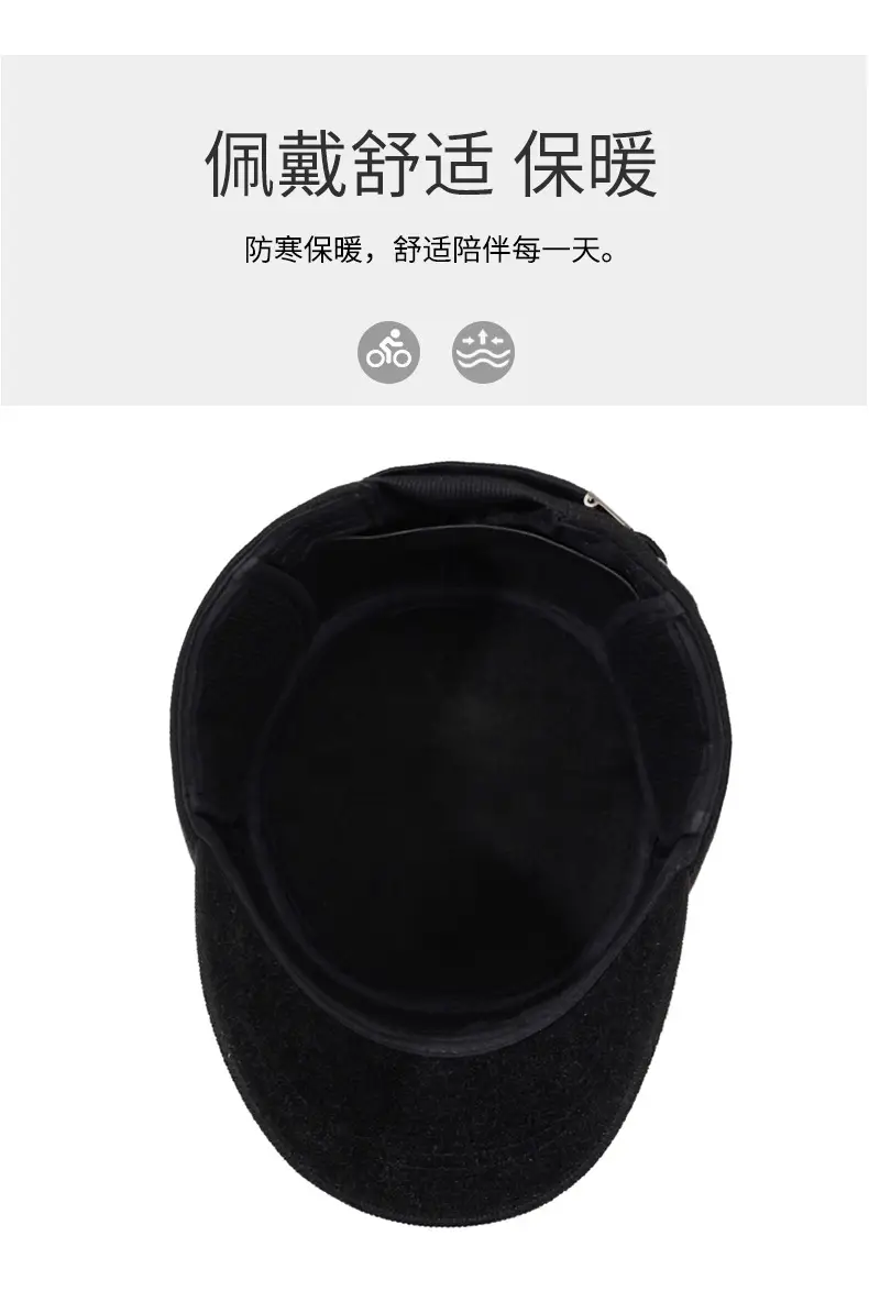 Men Black Cold Proof Flat Cap Cap Clothing Accessories — feature 5
