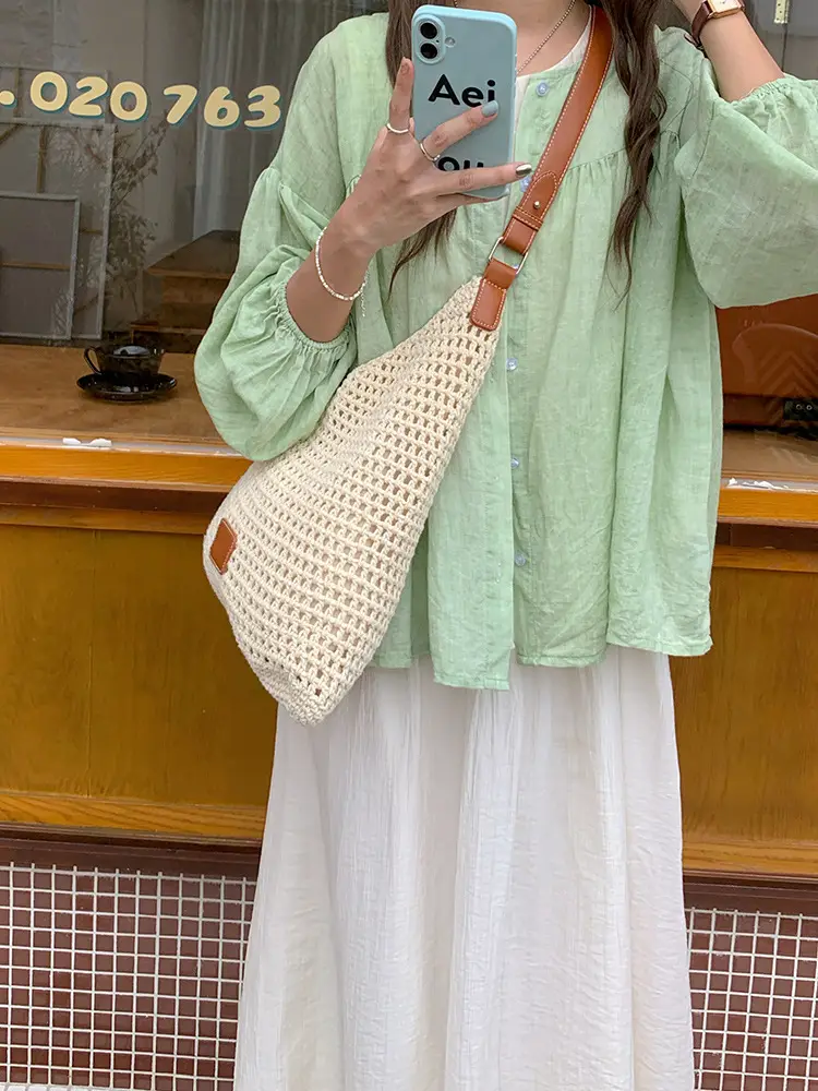 Women Woven Hollow Bag Light Green 2026 - Image 5