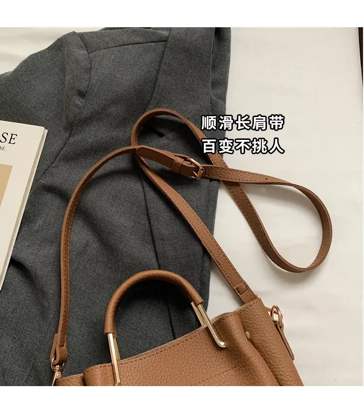 Women Retro Brown Bucket Bag Large Capacity Commuter Crossbody luggage and leather goods — feature 5