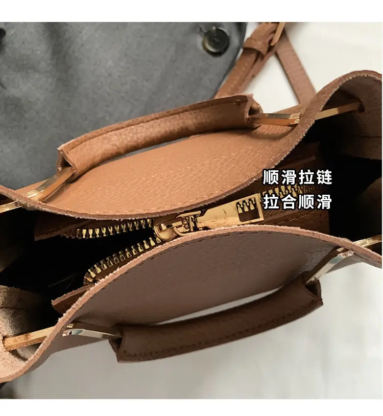 Women Retro Brown Bucket Bag Large Capacity Commuter Crossbody luggage and leather goods — feature 6