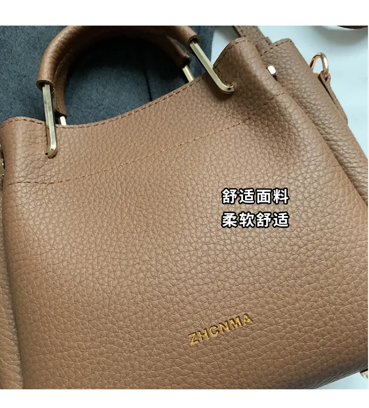 Women Retro Brown Bucket Bag Large Capacity Commuter Crossbody luggage and leather goods — feature 8
