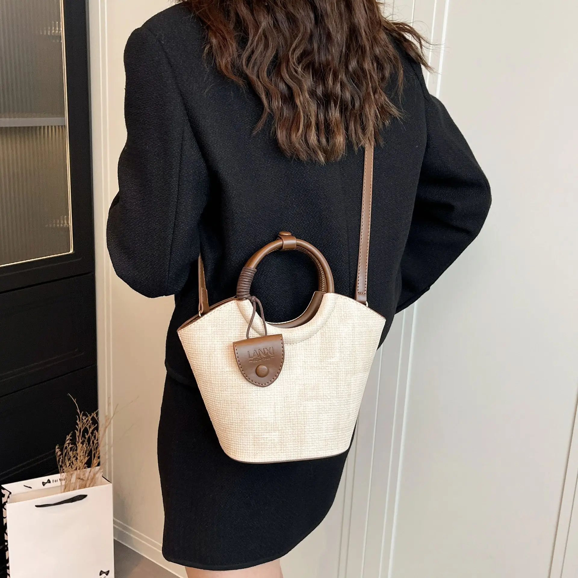 Black Woven Bucket Bag for Women Crossbody Shoulder — feature 21