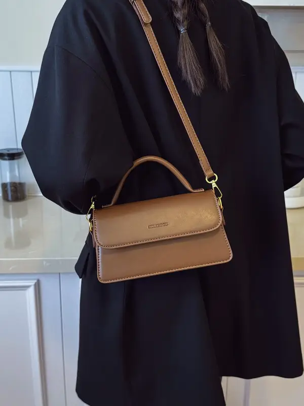 Women's Small Square Brown Leather Shoulder Bag 2026 - Image 7