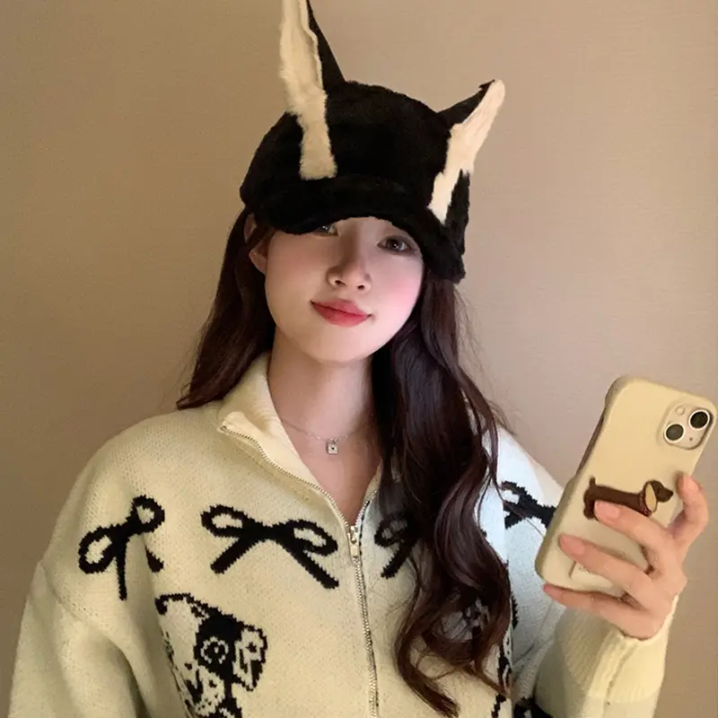 Women's Winter Doberman Cat Cap with Rabbit Ears - Image 7