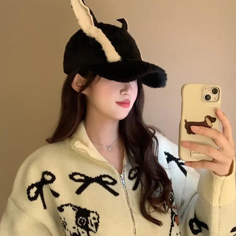 Women's Winter Doberman Cat Cap with Rabbit Ears - Image 8