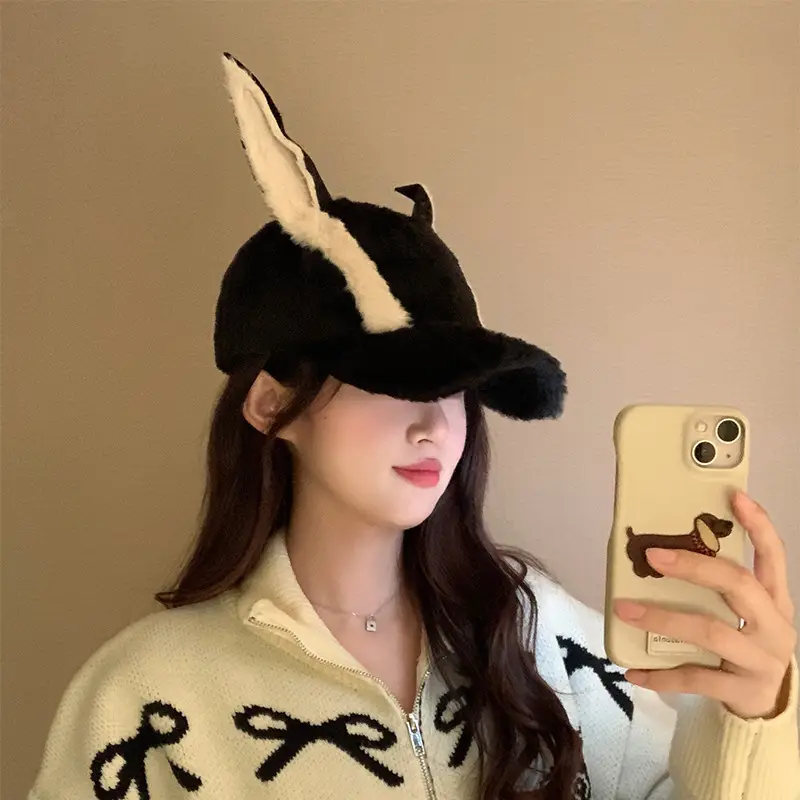 Women's Winter Doberman Cat Cap with Rabbit Ears — feature 10