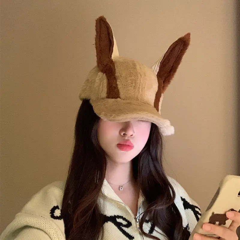 Women's Winter Doberman Cat Cap with Rabbit Ears — feature 12