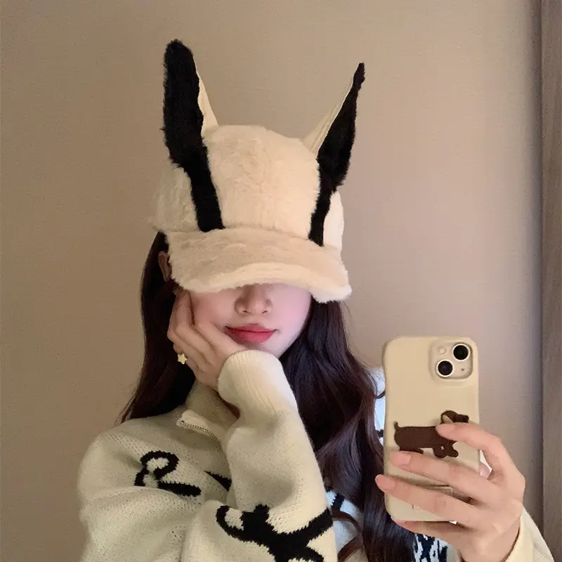 Women's Winter Doberman Cat Cap with Rabbit Ears - Image 2