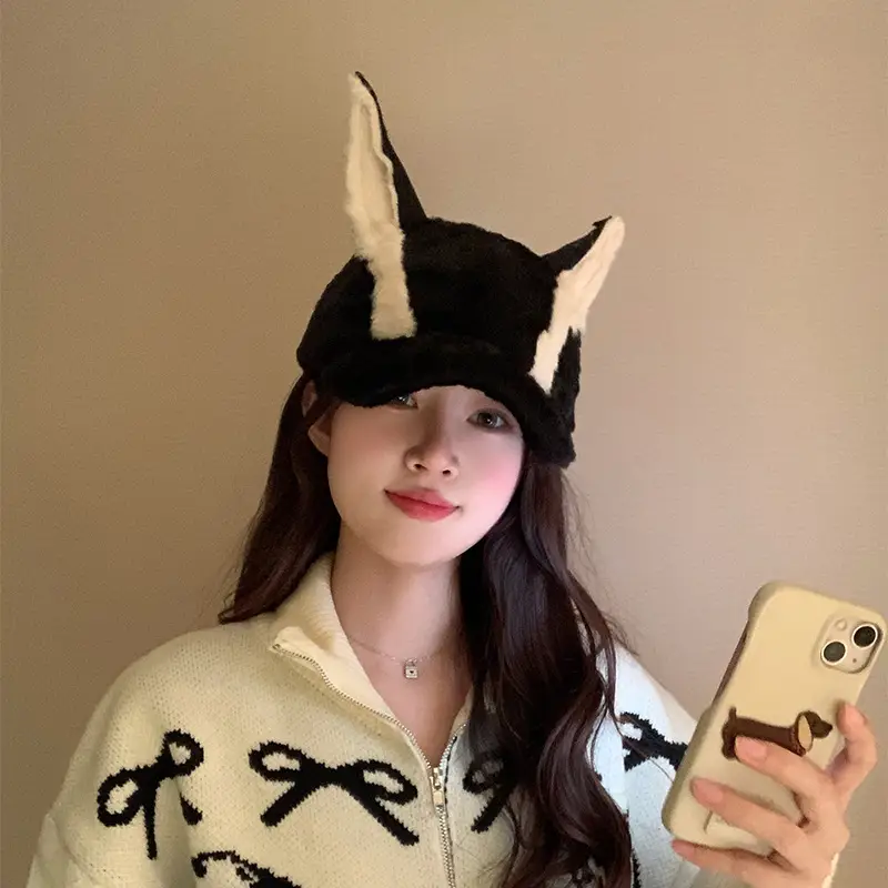 Women's Winter Doberman Cat Cap with Rabbit Ears - Image 3