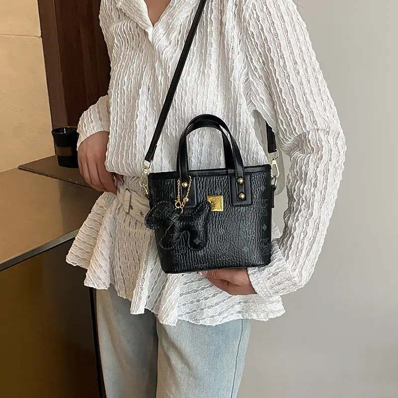 Cute Cartoon Bucket Bag for Women Brown Leather - Image 6