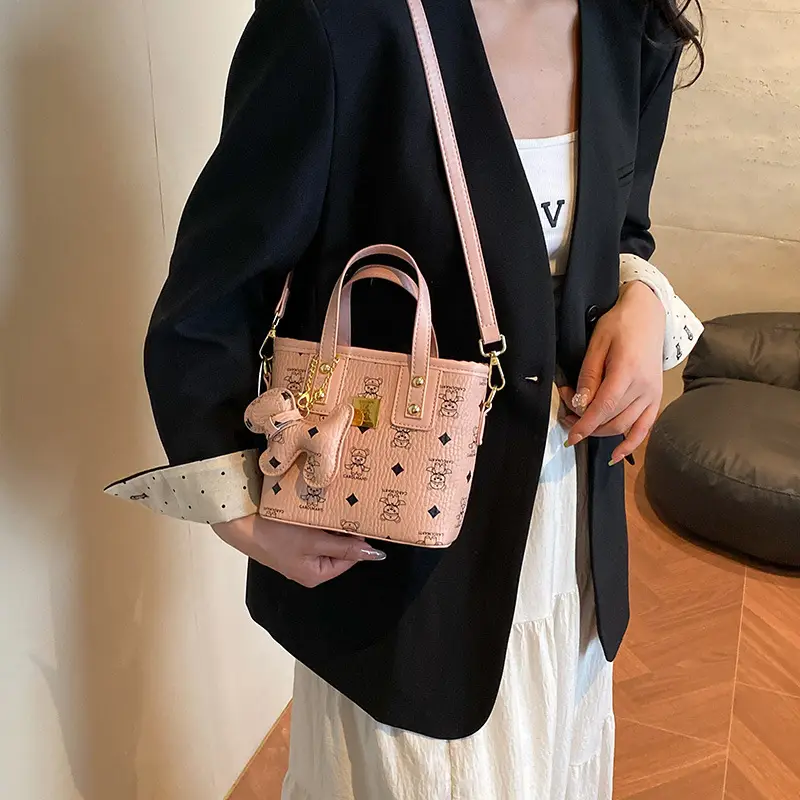 Cute Cartoon Bucket Bag for Women Brown Leather - Image 8
