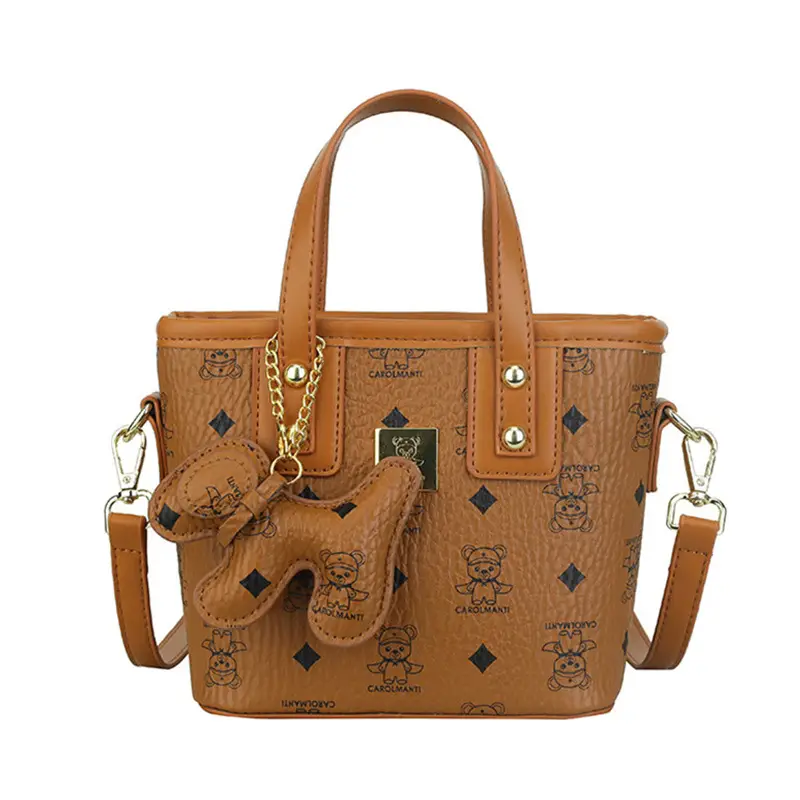 Cute Cartoon Bucket Bag for Women Brown Leather - Image 9
