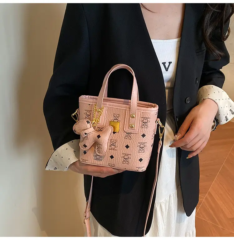 Cute Cartoon Bucket Bag for Women Brown Leather — feature 11