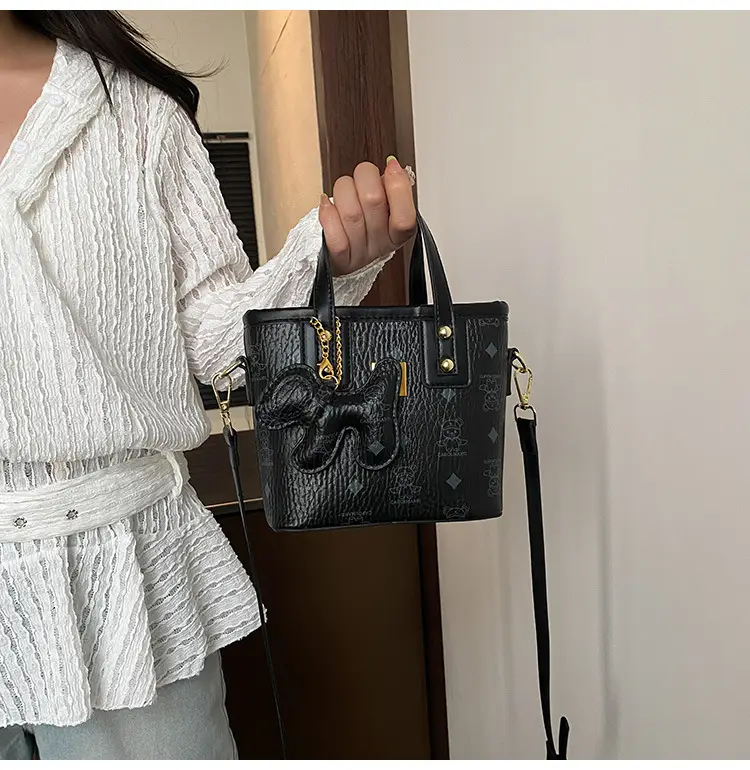 Cute Cartoon Bucket Bag for Women Brown Leather — feature 15