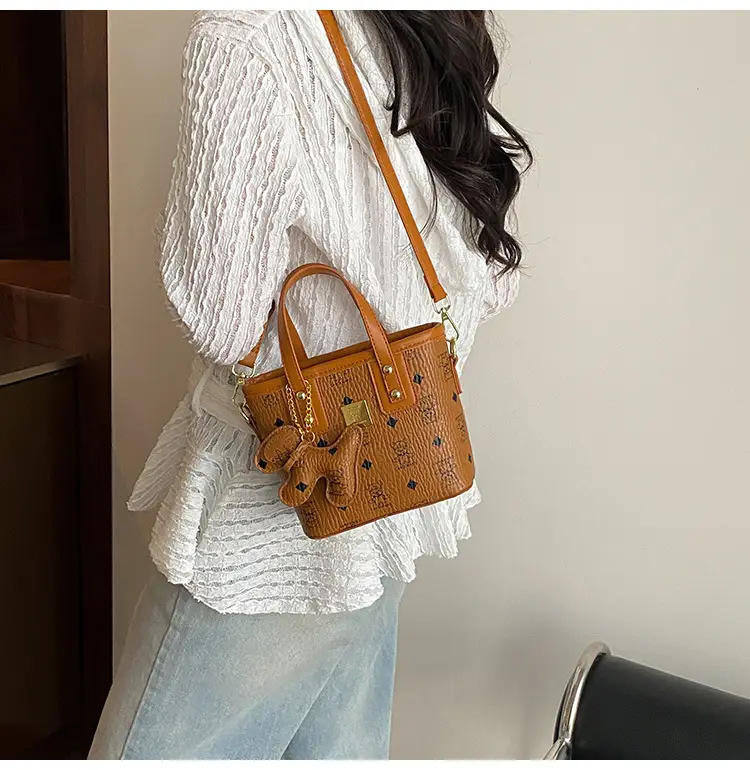 Cute Cartoon Bucket Bag for Women Brown Leather — feature 19