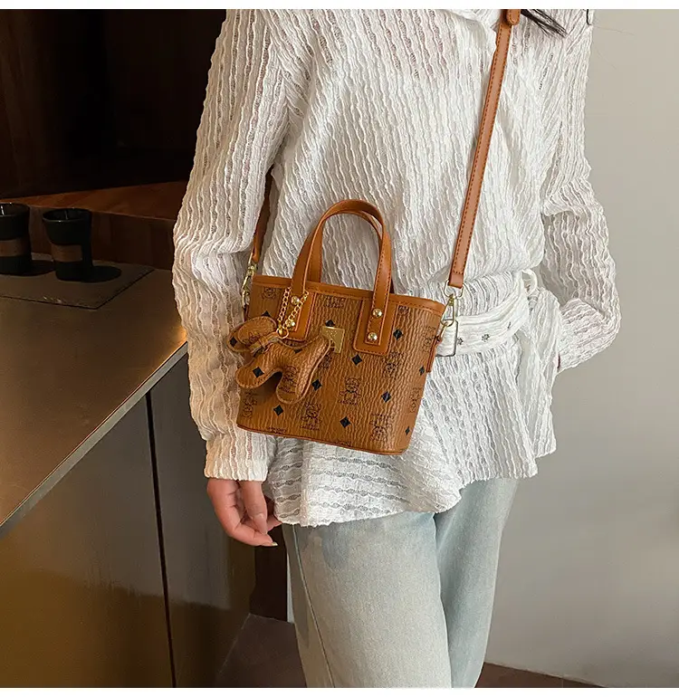 Cute Cartoon Bucket Bag for Women Brown Leather — feature 20