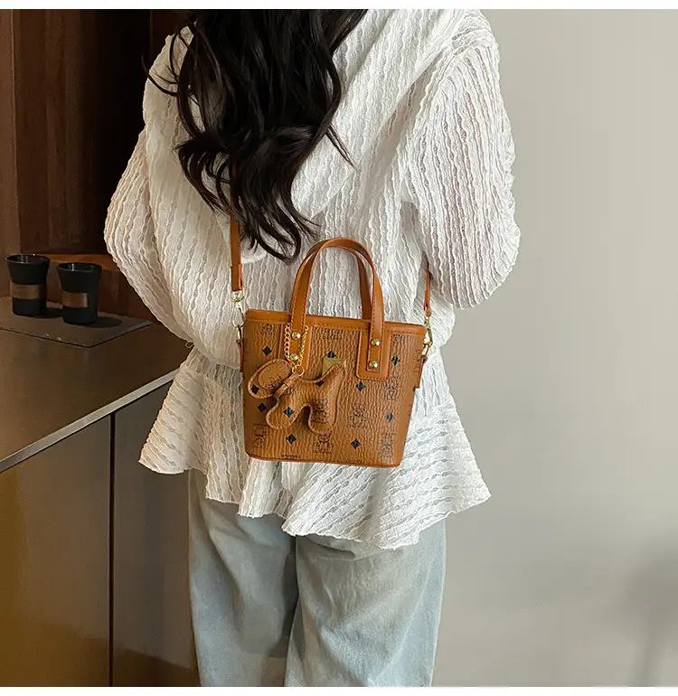 Cute Cartoon Bucket Bag for Women Brown Leather — feature 21