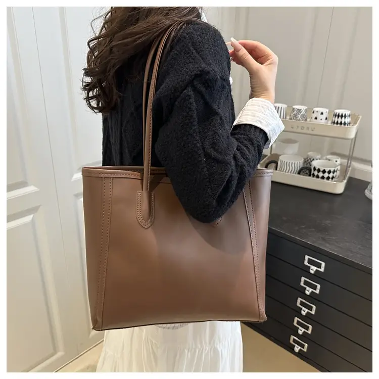 White Leather Shoulder Bag with Brown Strap & Pom Pom Charm — feature 17