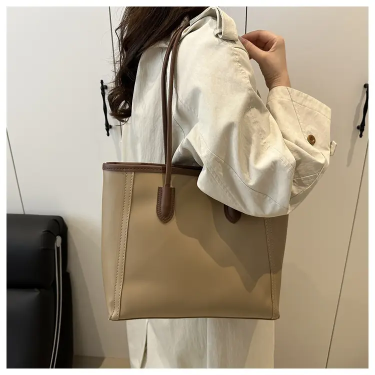 White Leather Shoulder Bag with Brown Strap & Pom Pom Charm — feature 20