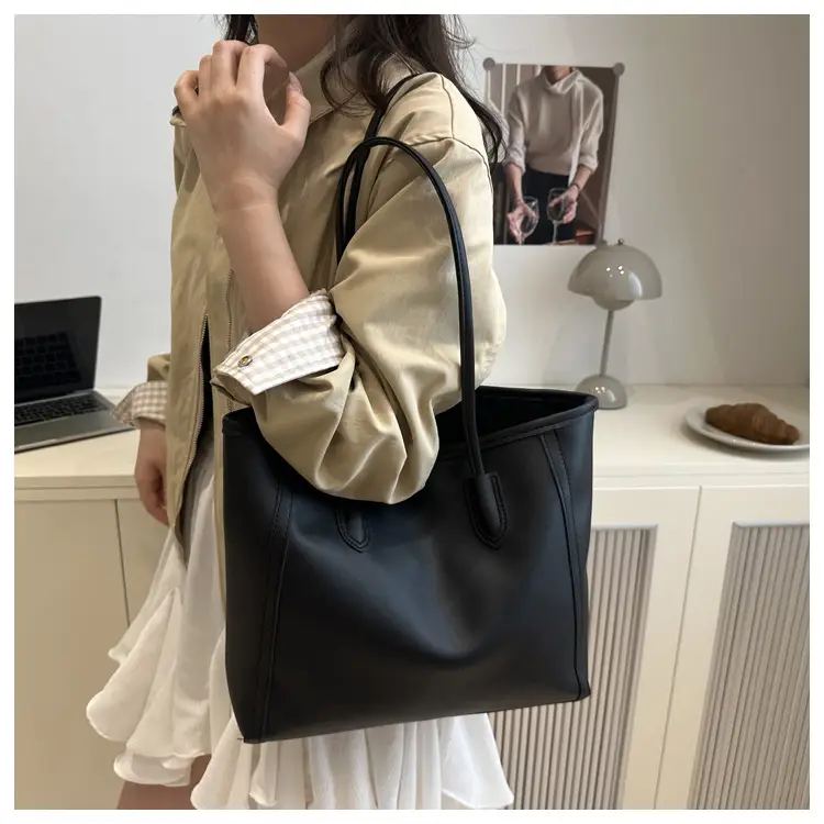 White Leather Shoulder Bag with Brown Strap & Pom Pom Charm — feature 24