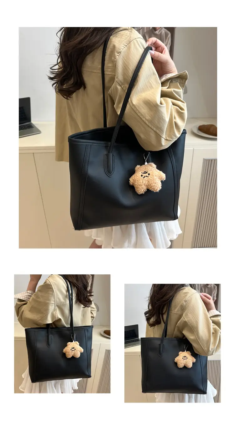 White Leather Shoulder Bag with Brown Strap & Pom Pom Charm — feature 25