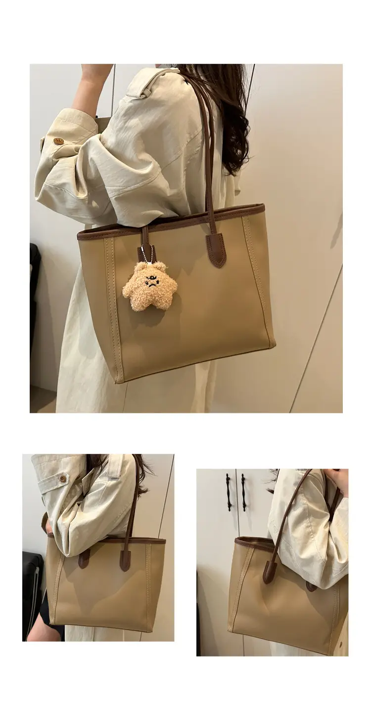 White Leather Shoulder Bag with Brown Strap & Pom Pom Charm — feature 26
