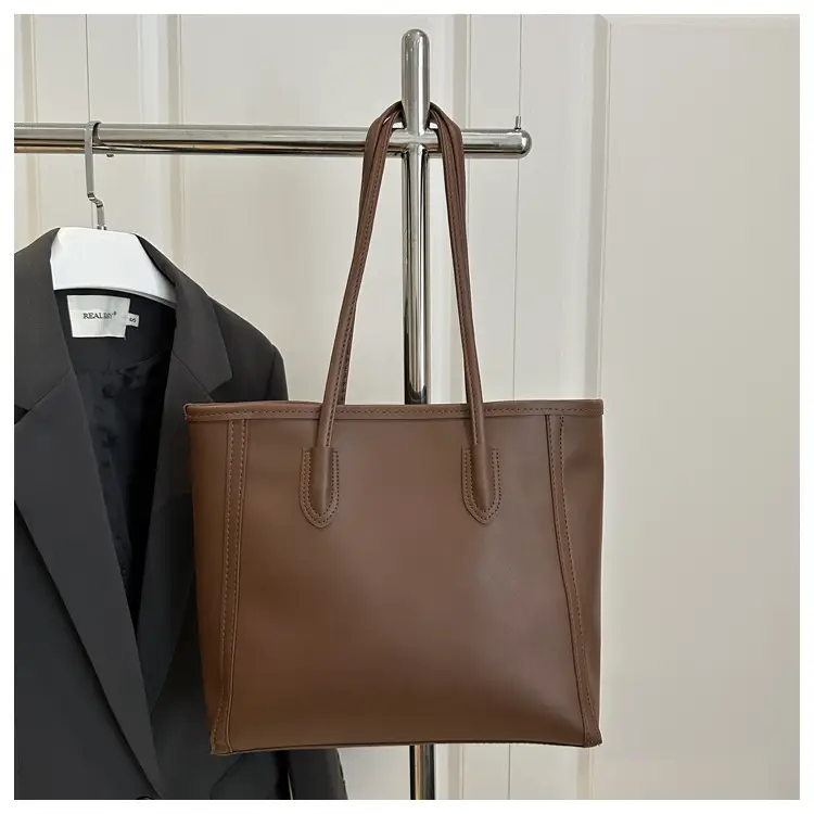 White Leather Shoulder Bag with Brown Strap & Pom Pom Charm - Image 6