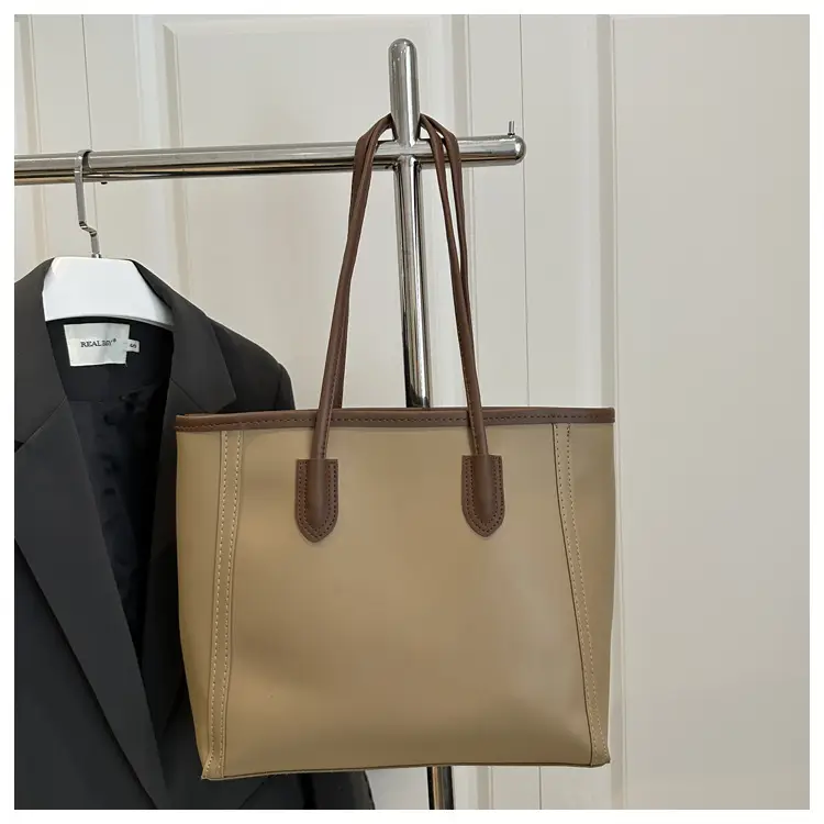 White Leather Shoulder Bag with Brown Strap & Pom Pom Charm - Image 7