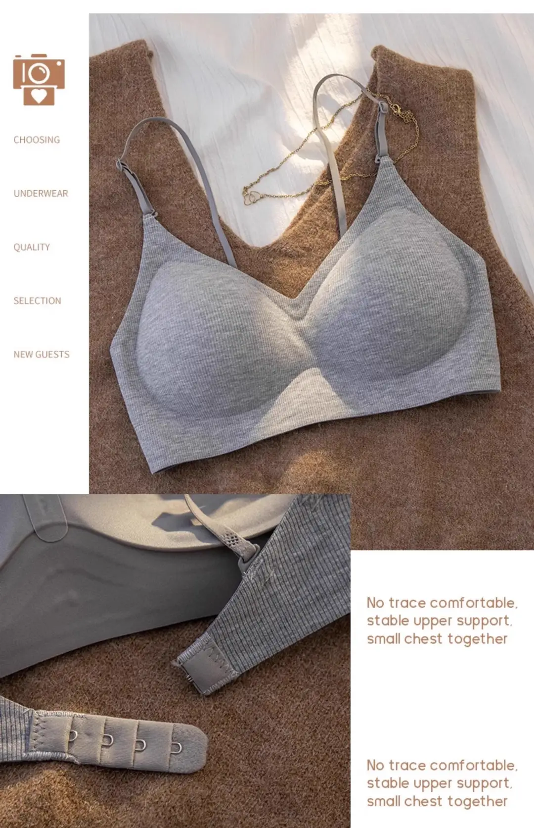 Comic Push-Up Seamless Bra for Women with Spaghetti Straps, Waist-Revealing, Fixed Palm Cup, Breathable, Beautiful Back, No Rims Bra — feature 20