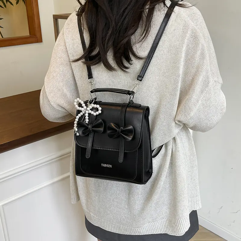 Women's Sweet Style Square Bag with Pearl Bow & Handle - Image 11