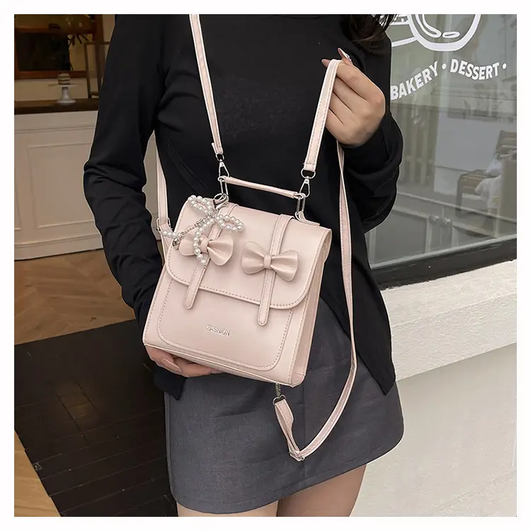 Women's Sweet Style Square Bag with Pearl Bow & Handle — feature 10
