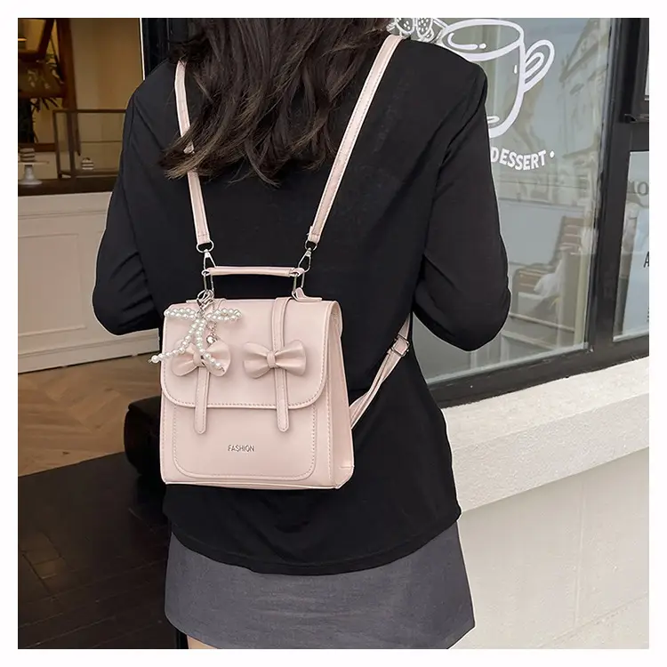 Women's Sweet Style Square Bag with Pearl Bow & Handle — feature 11