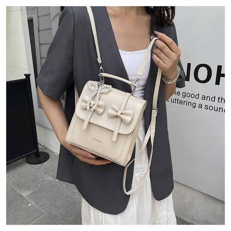 Women's Sweet Style Square Bag with Pearl Bow & Handle — feature 12