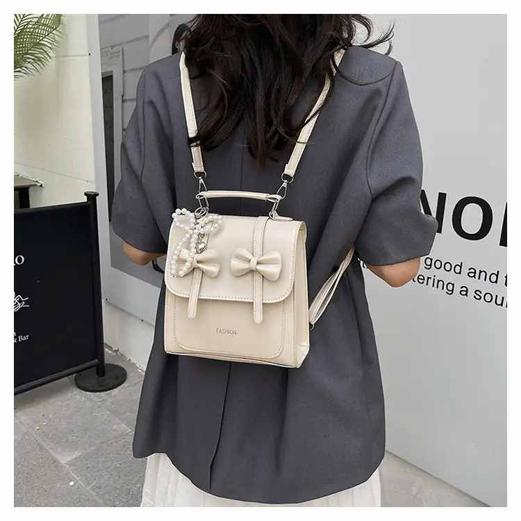 Women's Sweet Style Square Bag with Pearl Bow & Handle — feature 13
