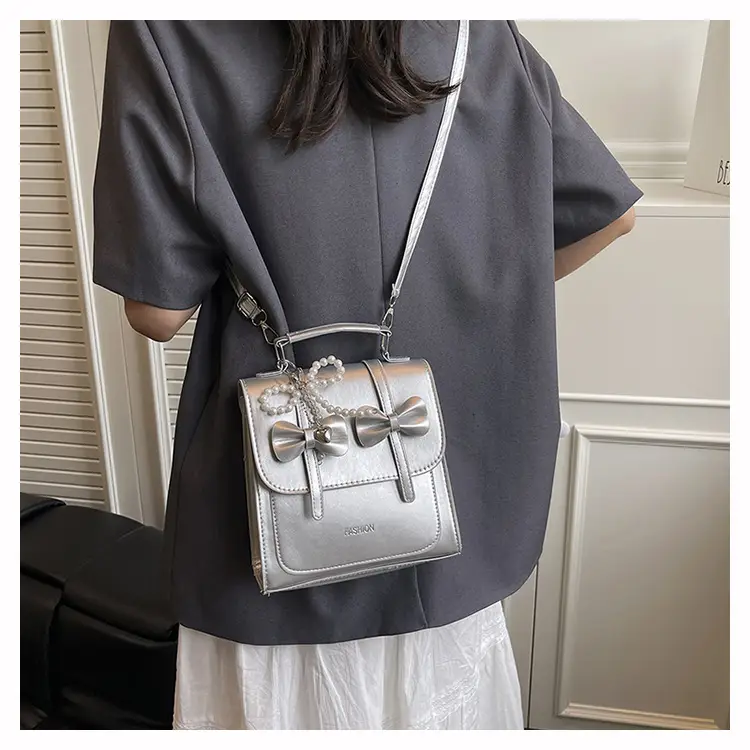 Women's Sweet Style Square Bag with Pearl Bow & Handle — feature 17
