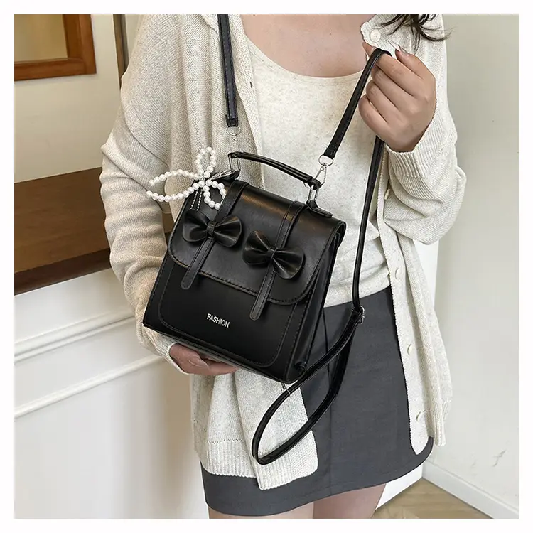 Women's Sweet Style Square Bag with Pearl Bow & Handle — feature 18