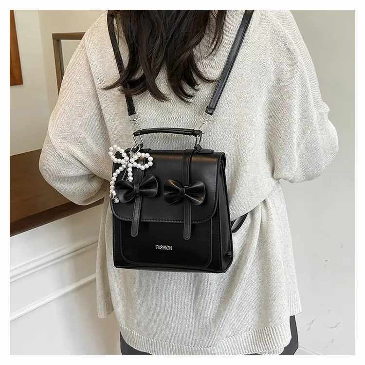 Women's Sweet Style Square Bag with Pearl Bow & Handle — feature 19