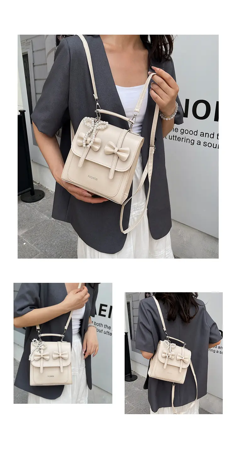 Women's Sweet Style Square Bag with Pearl Bow & Handle — feature 22