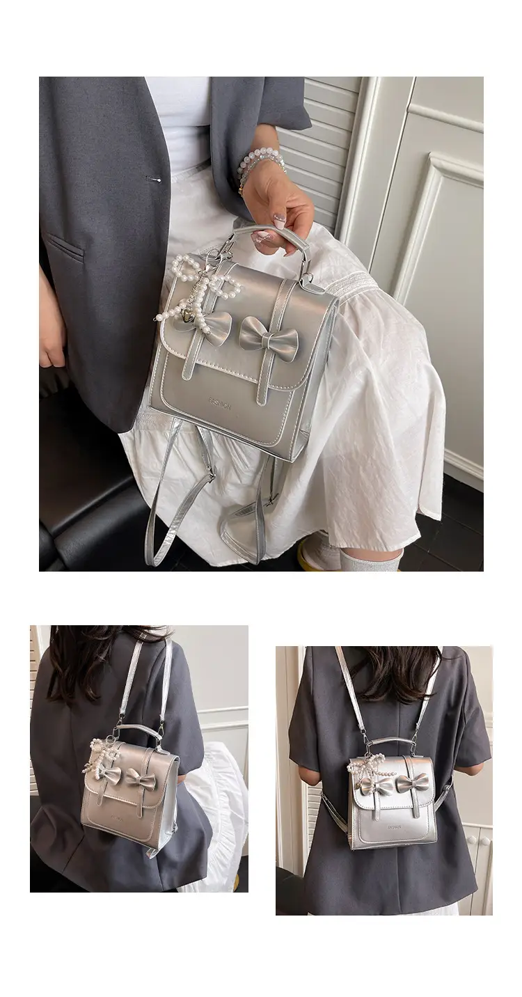 Women's Sweet Style Square Bag with Pearl Bow & Handle — feature 23