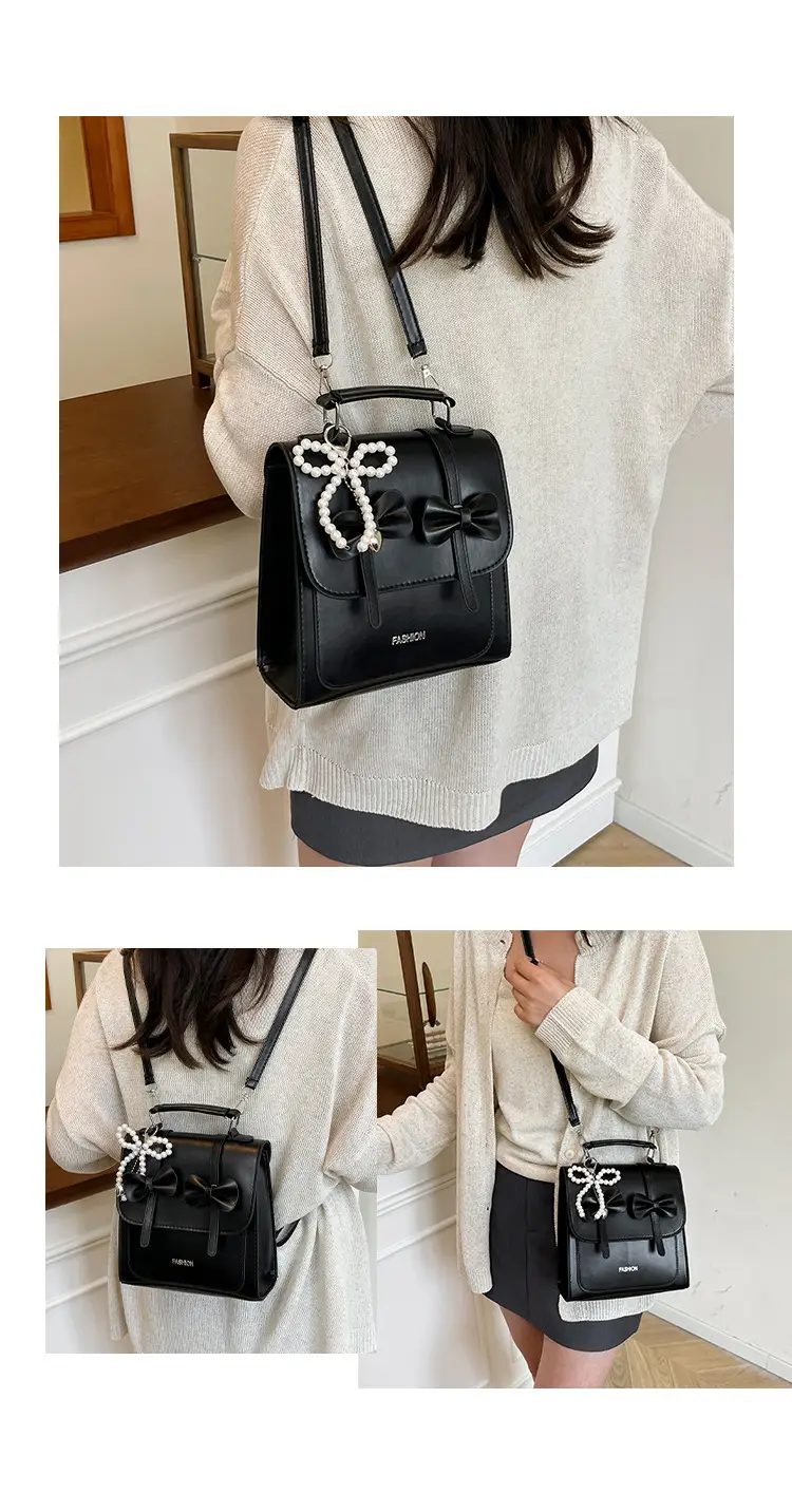 Women's Sweet Style Square Bag with Pearl Bow & Handle — feature 24