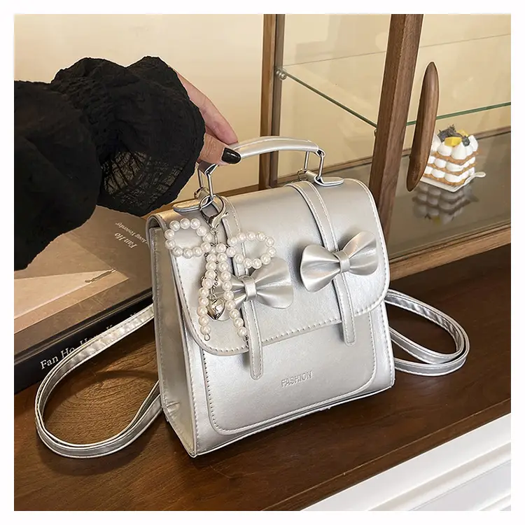 Women's Sweet Style Square Bag with Pearl Bow & Handle — feature 26
