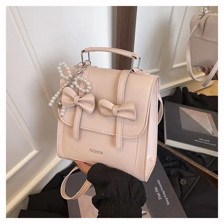 Women's Sweet Style Square Bag with Pearl Bow & Handle — feature 27