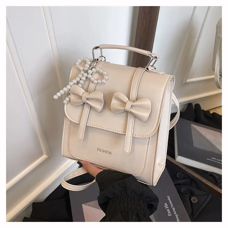Women's Sweet Style Square Bag with Pearl Bow & Handle — feature 28