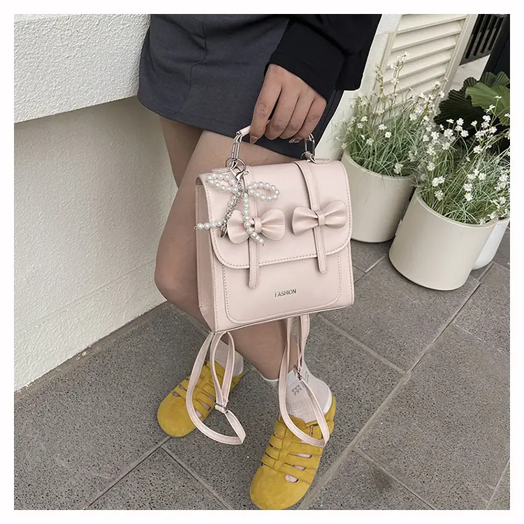 Women's Sweet Style Square Bag with Pearl Bow & Handle — feature 9