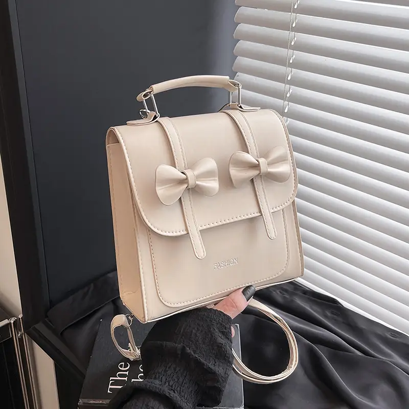 Women's Sweet Style Square Bag with Pearl Bow & Handle - Image 2
