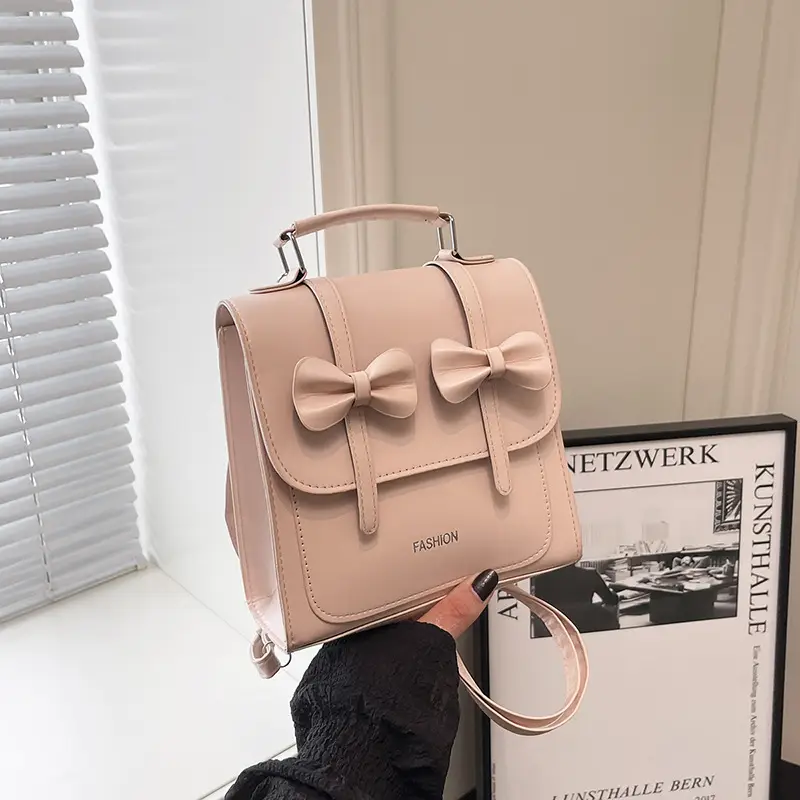 Women's Sweet Style Square Bag with Pearl Bow & Handle - Image 3