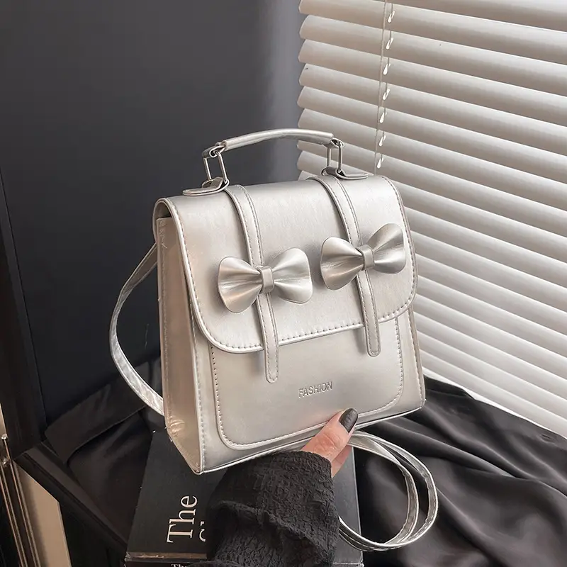 Women's Sweet Style Square Bag with Pearl Bow & Handle - Image 4