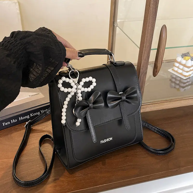 Women's Sweet Style Square Bag with Pearl Bow & Handle - Image 5
