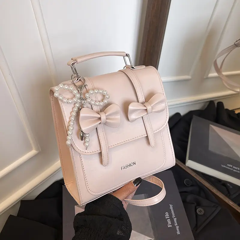 Women's Sweet Style Square Bag with Pearl Bow & Handle - Image 8