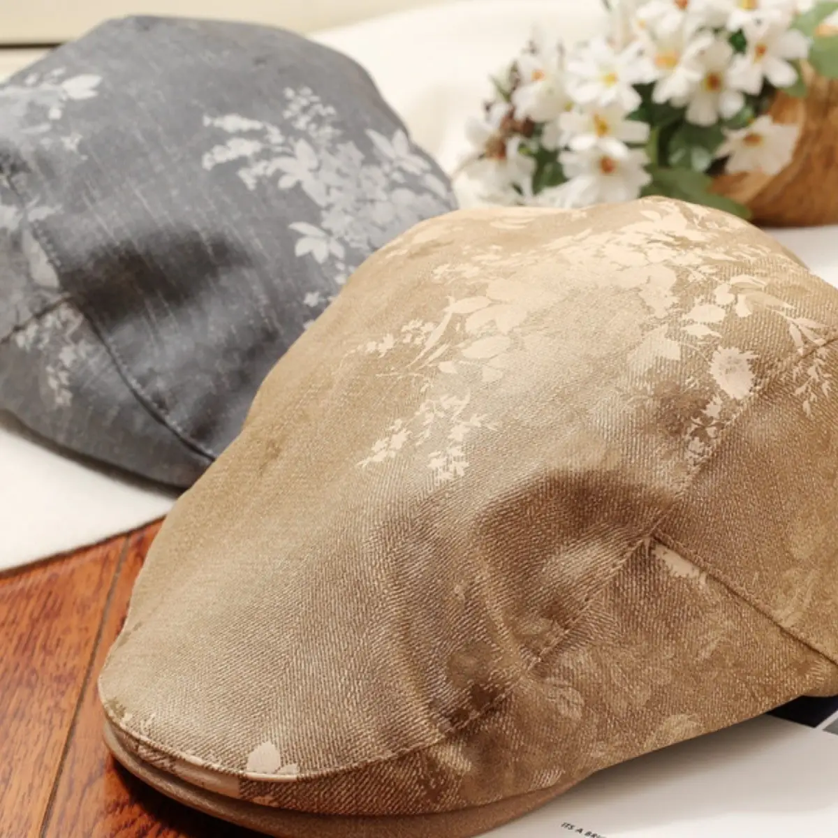 Women Floral Beret Cap Pumpkin Cap Duckbill Cap Brown